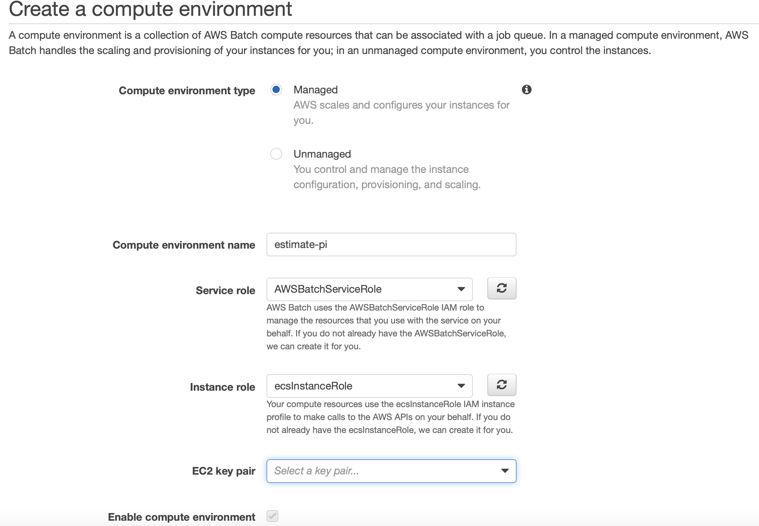 Create a compute environment