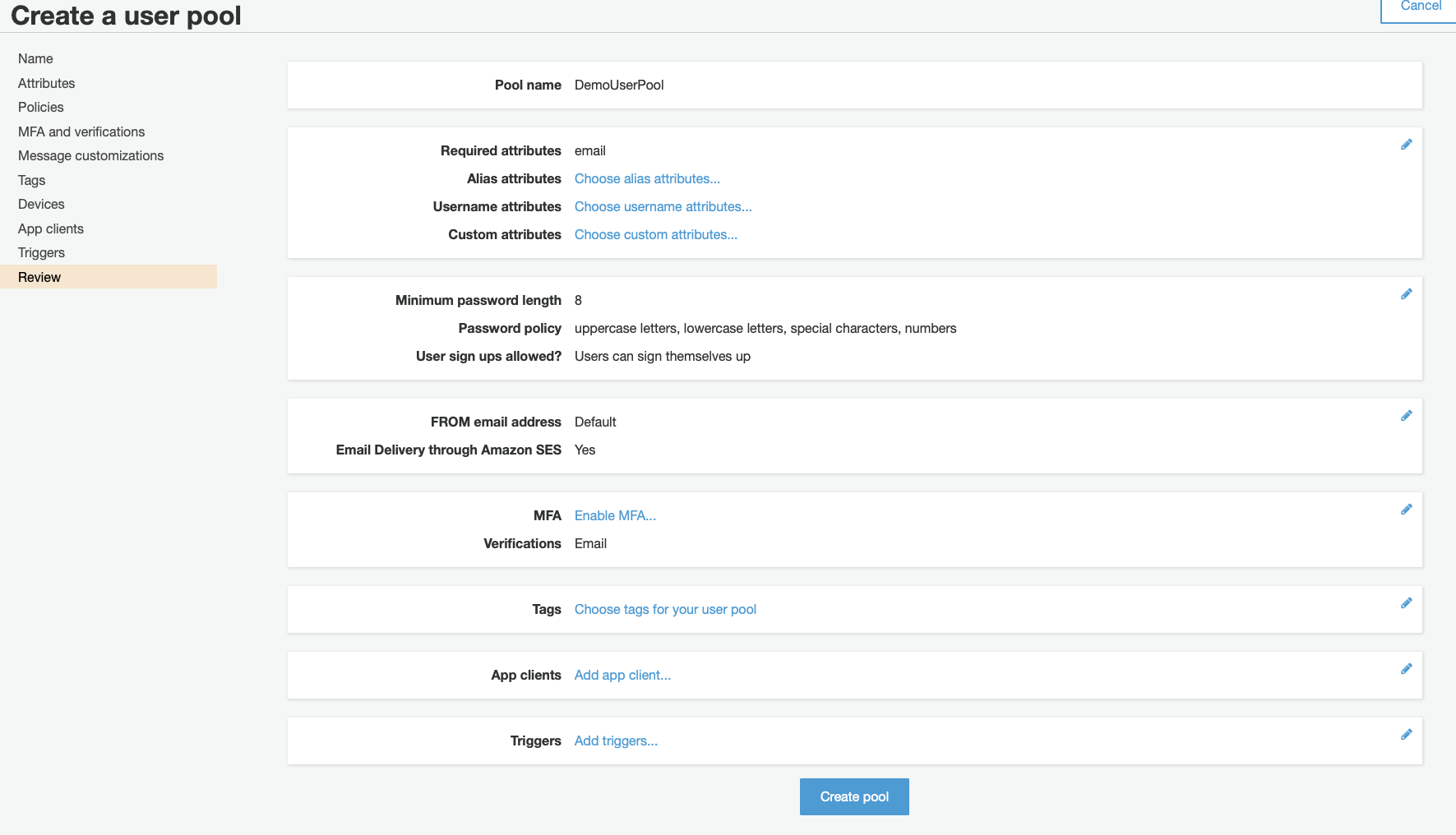 Create a user pool