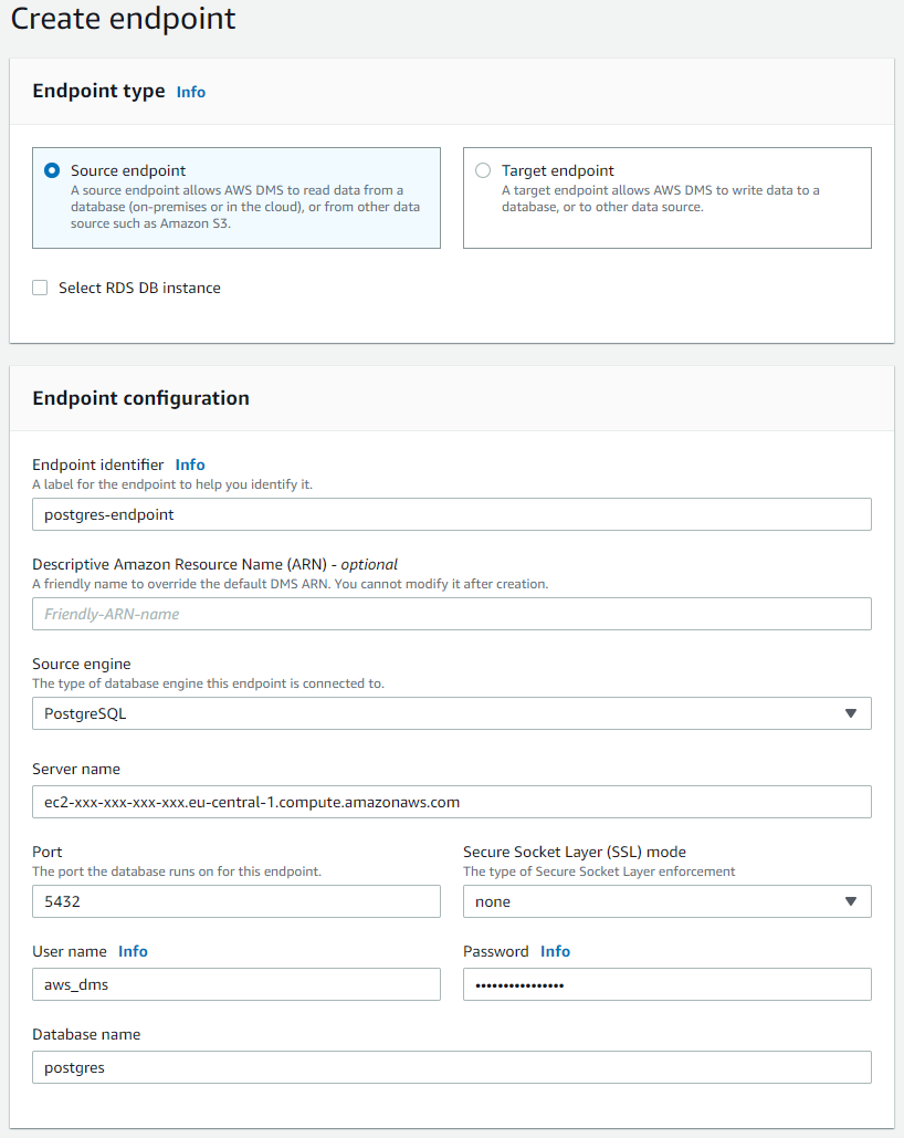 Source endpoint configuration