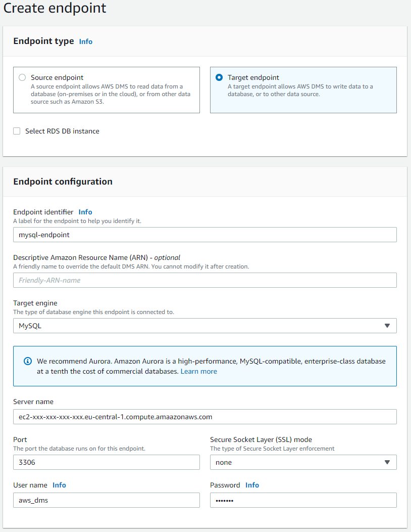 Target endpoint configuration