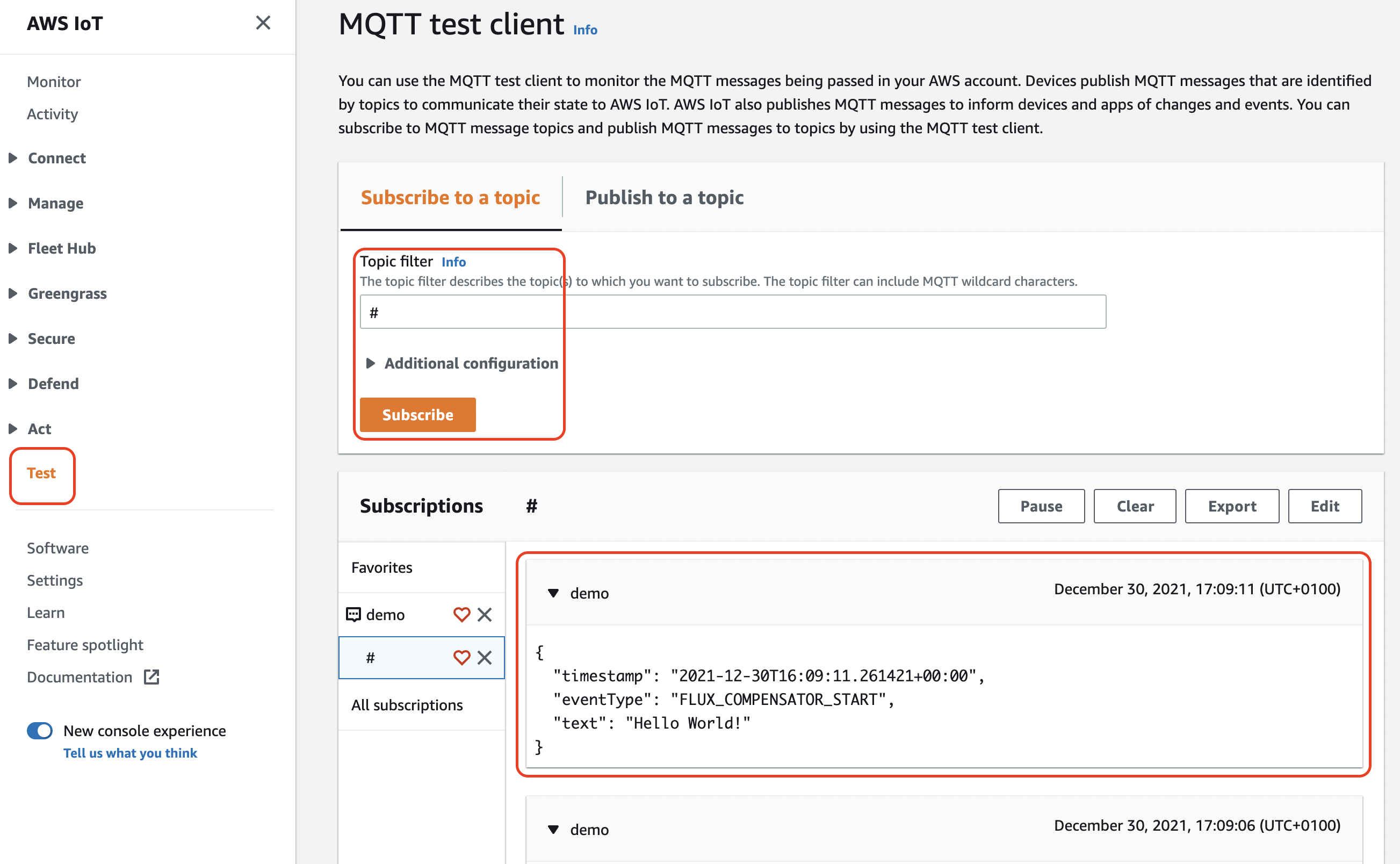 IoT Core Test Subscription