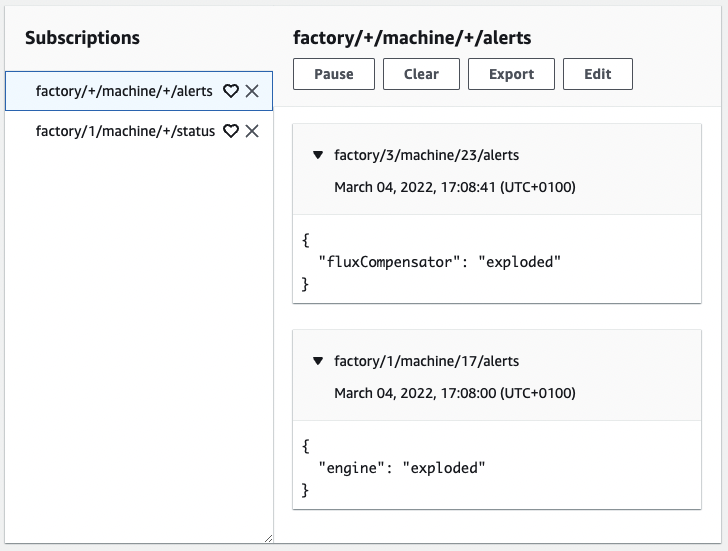 IoT Core Subscription Messages