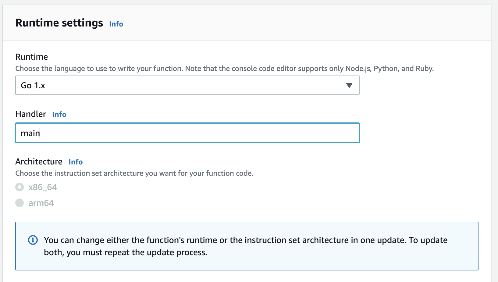 Lambda Runtime Settings