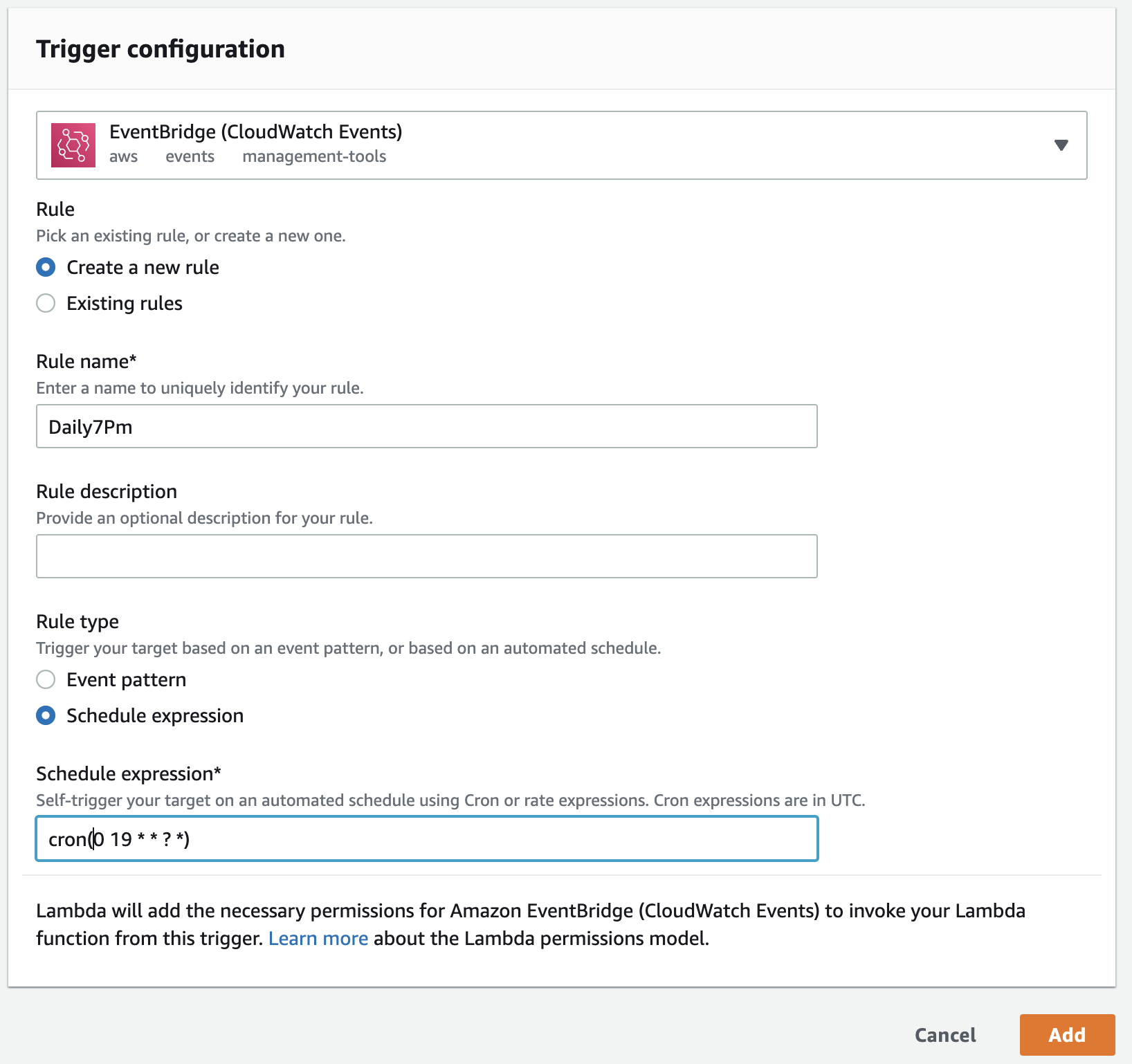 Lambda Create CloudWatch trigger