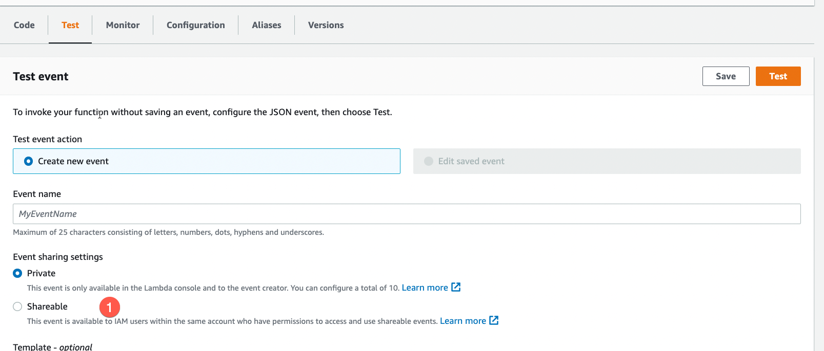 No shareable test events