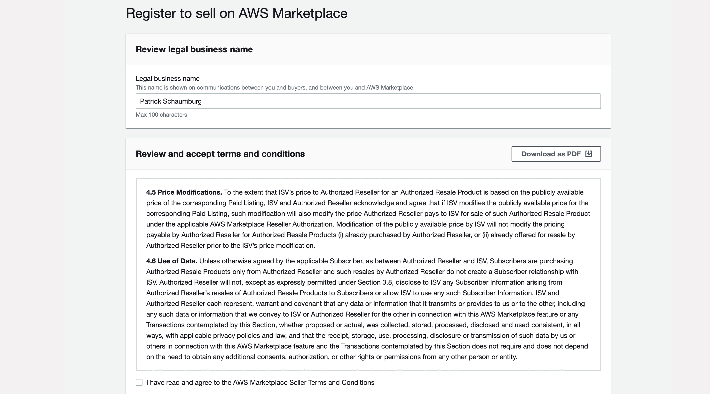 AWS Marketplace registration