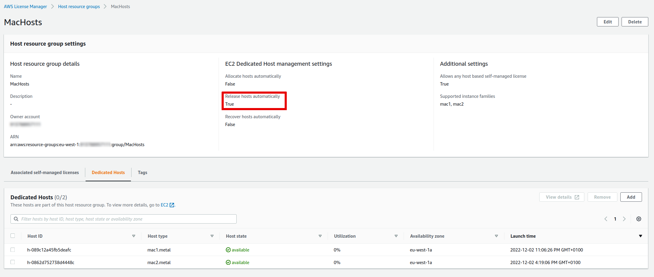 Automated release of Dedicated Hosts