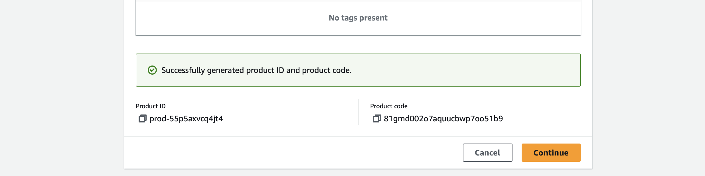 Generated product ID and code