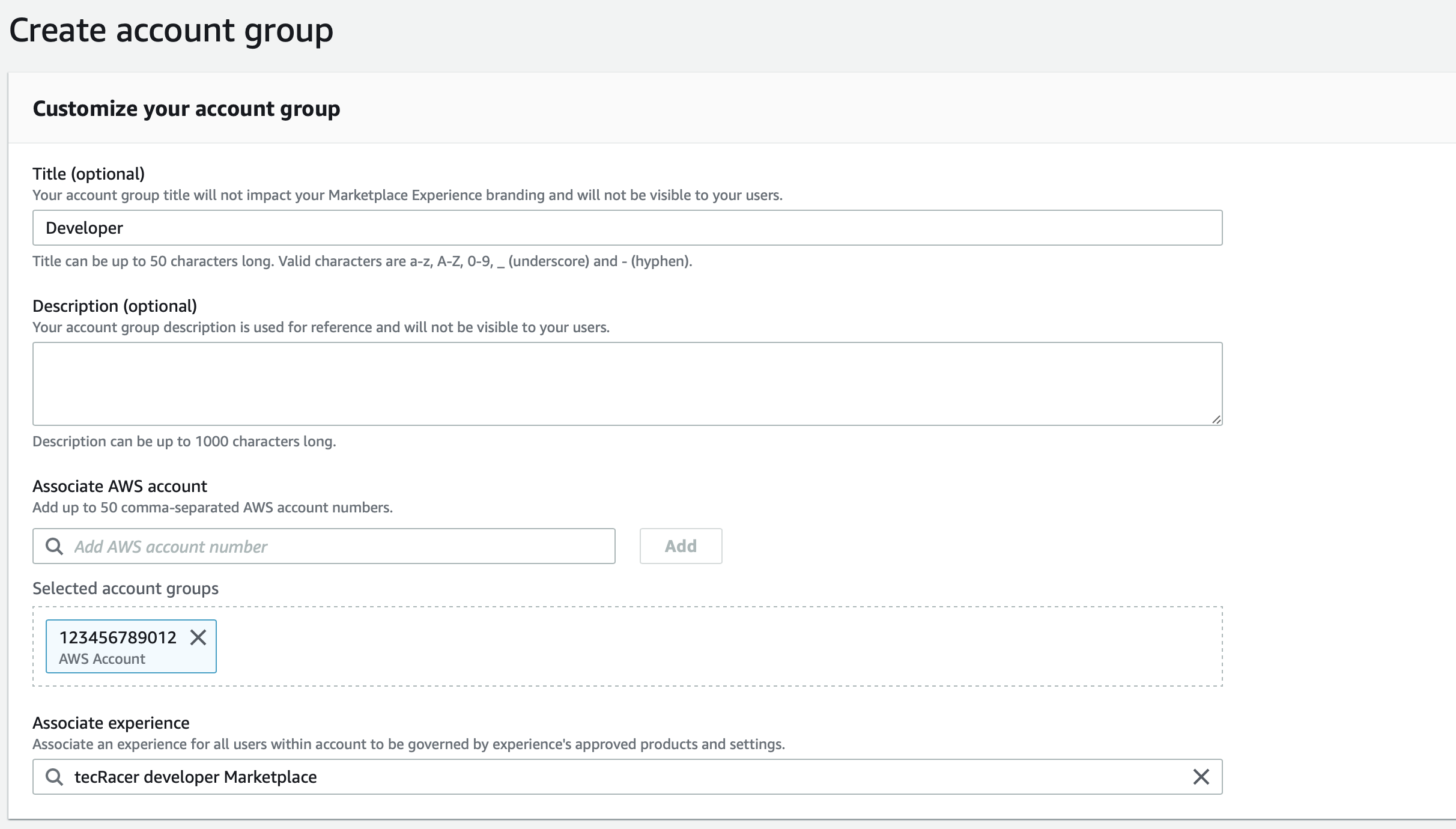 Private Marketplace Account Groups Create