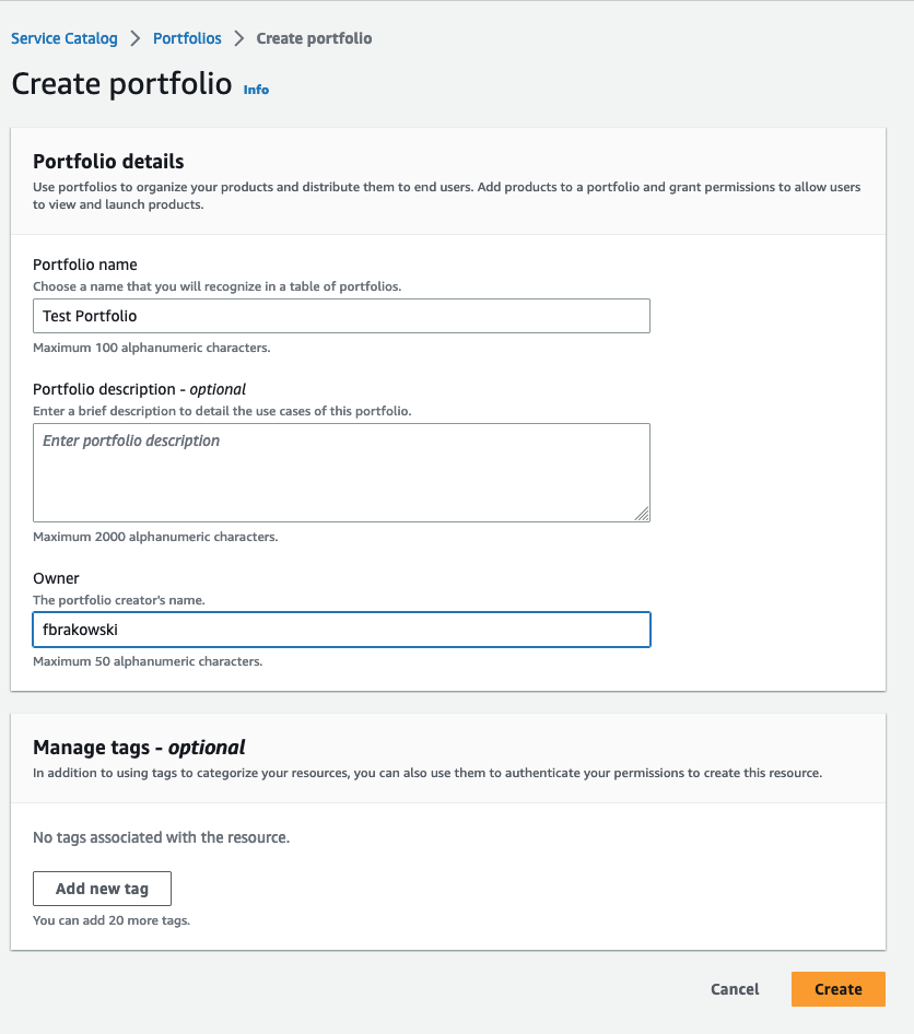 Create Service Catalog Portfolio