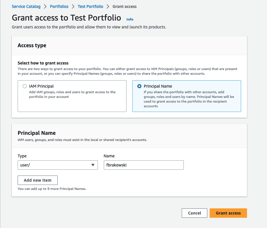 Grant access to Portfolio