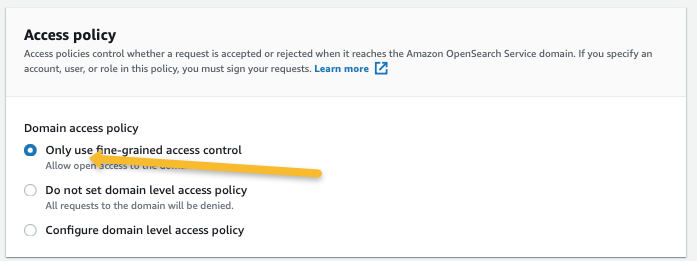 AWS Management Console: Access policy for the OpenSearch domain