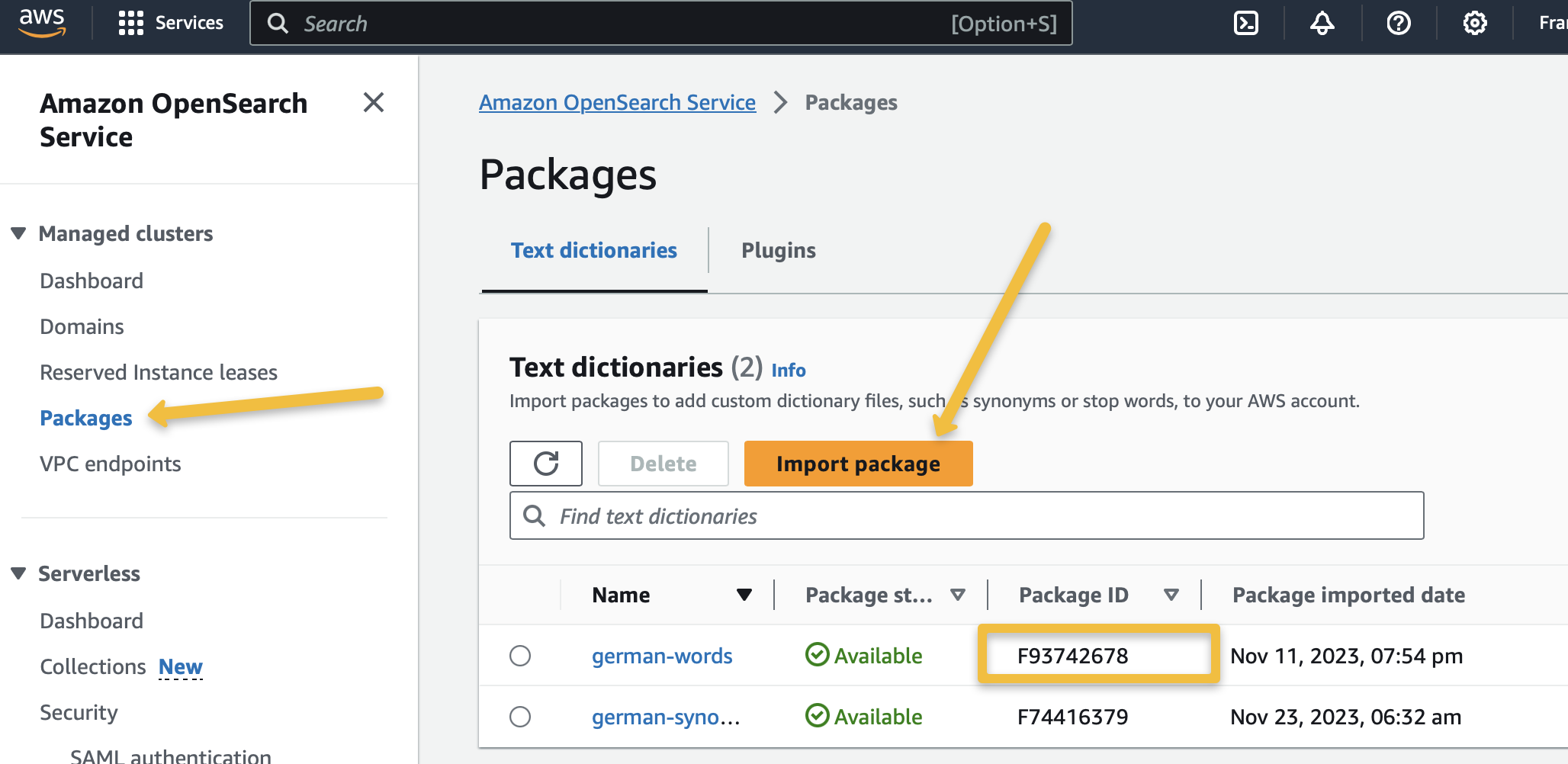 Adding dictionaries to Amazon OpenSearch Service