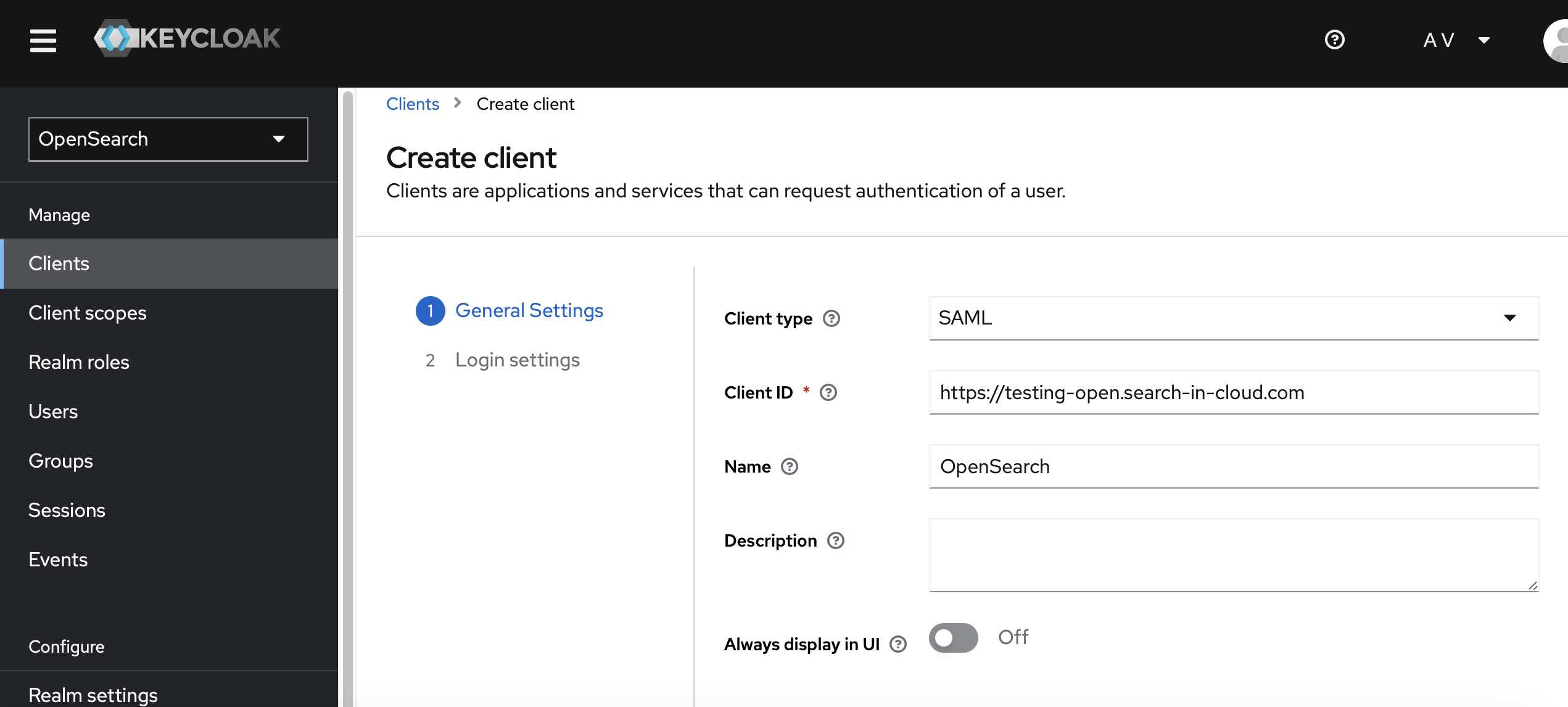 A Keycloak client configuration screen for managing SAML settings.