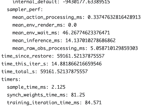 Metrics and logs from a machine learning training run.