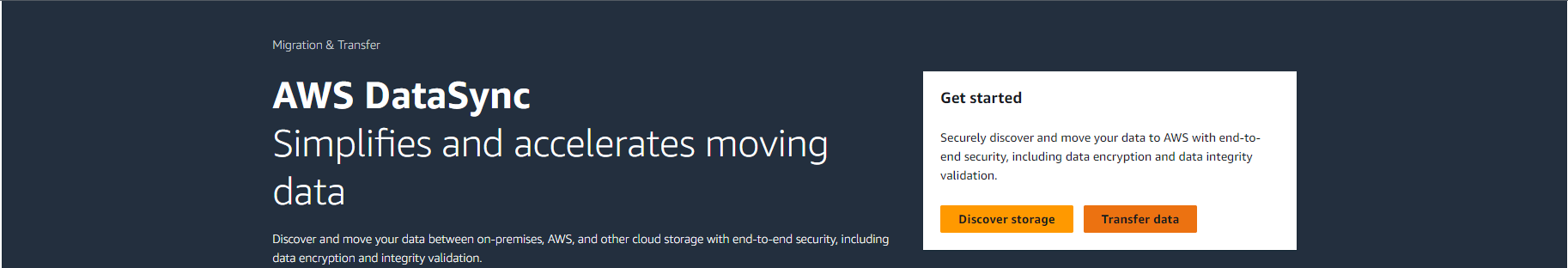 AWS DataSync service landing page