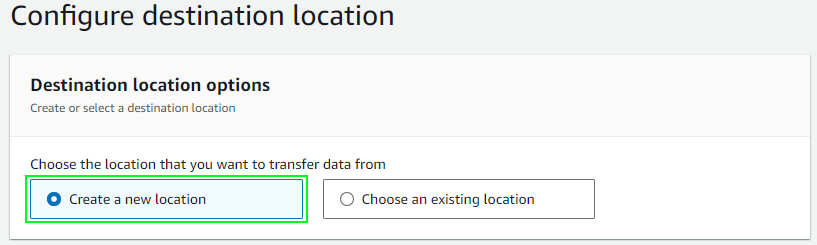 AWS DataSync Create task: create task destination