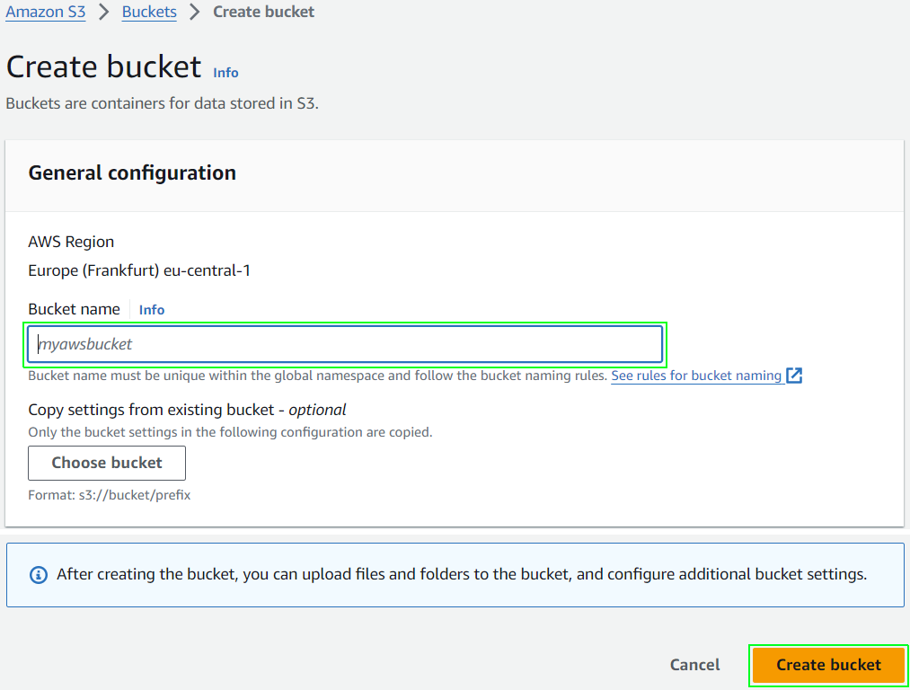 Amazon S3 create bucket