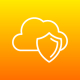 working protected with GenAi - icon of a cloud with a protecting shield in front of it